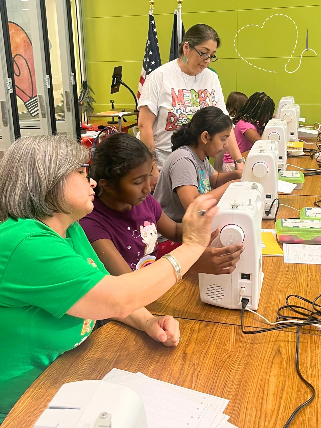Amy Campbell Elementary Sewing Club members tried out new sewing machines they received with funds from their Katy ISD Education Foundation grant to practice stitching.